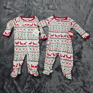 Holiday Time 3-6M Baby Sleep and Play Pajama Bundle Reindeer Footed